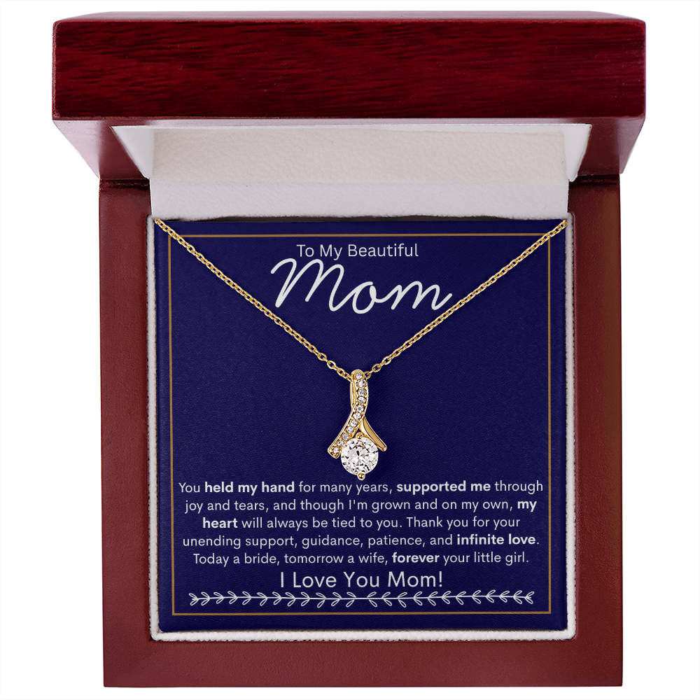 To My Beautiful Mom | Alluring Beauty Necklace | Gold Bolder Blue Background