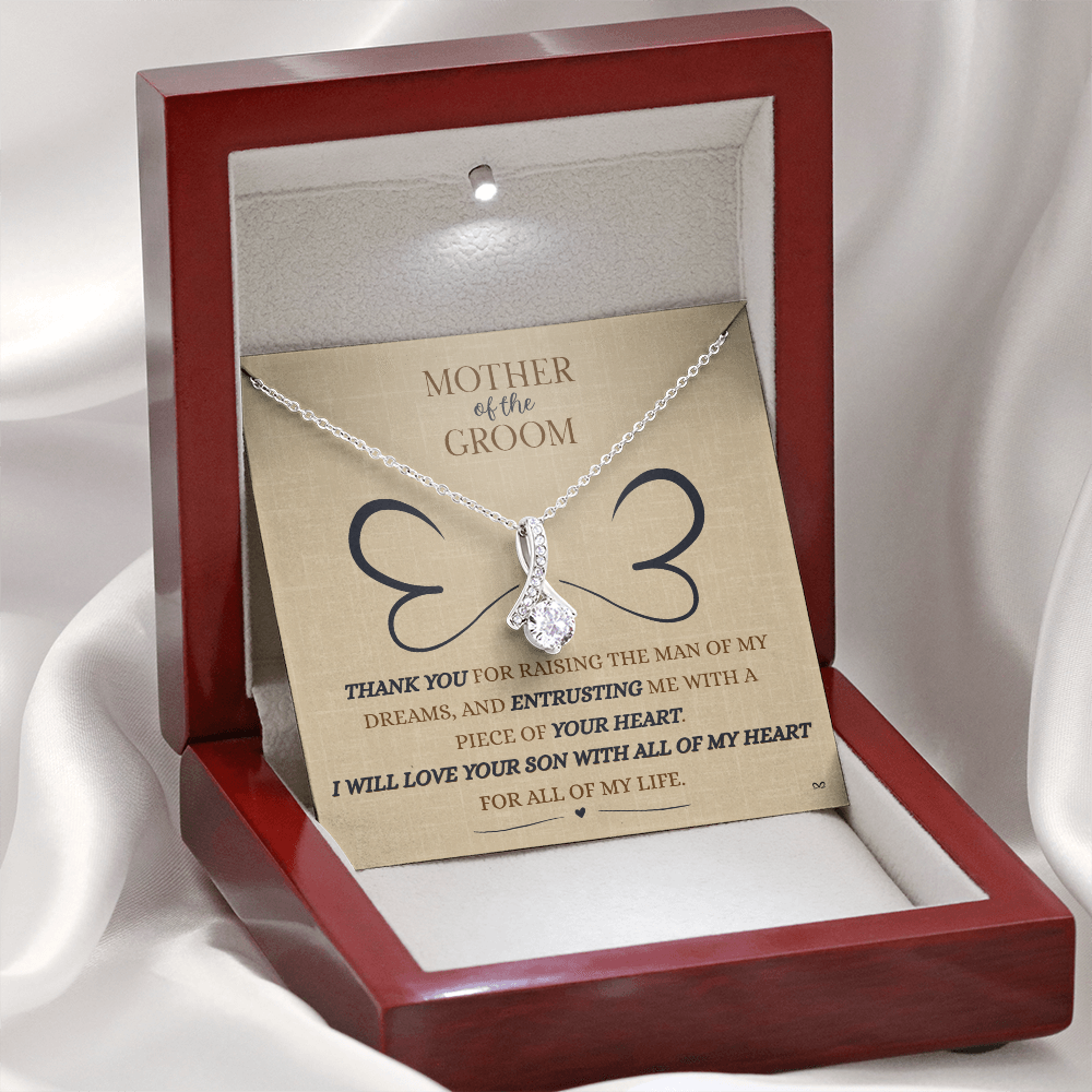 Mother of the Groom Necklace –Alluring Beauty Necklace - Double Heart - Linen