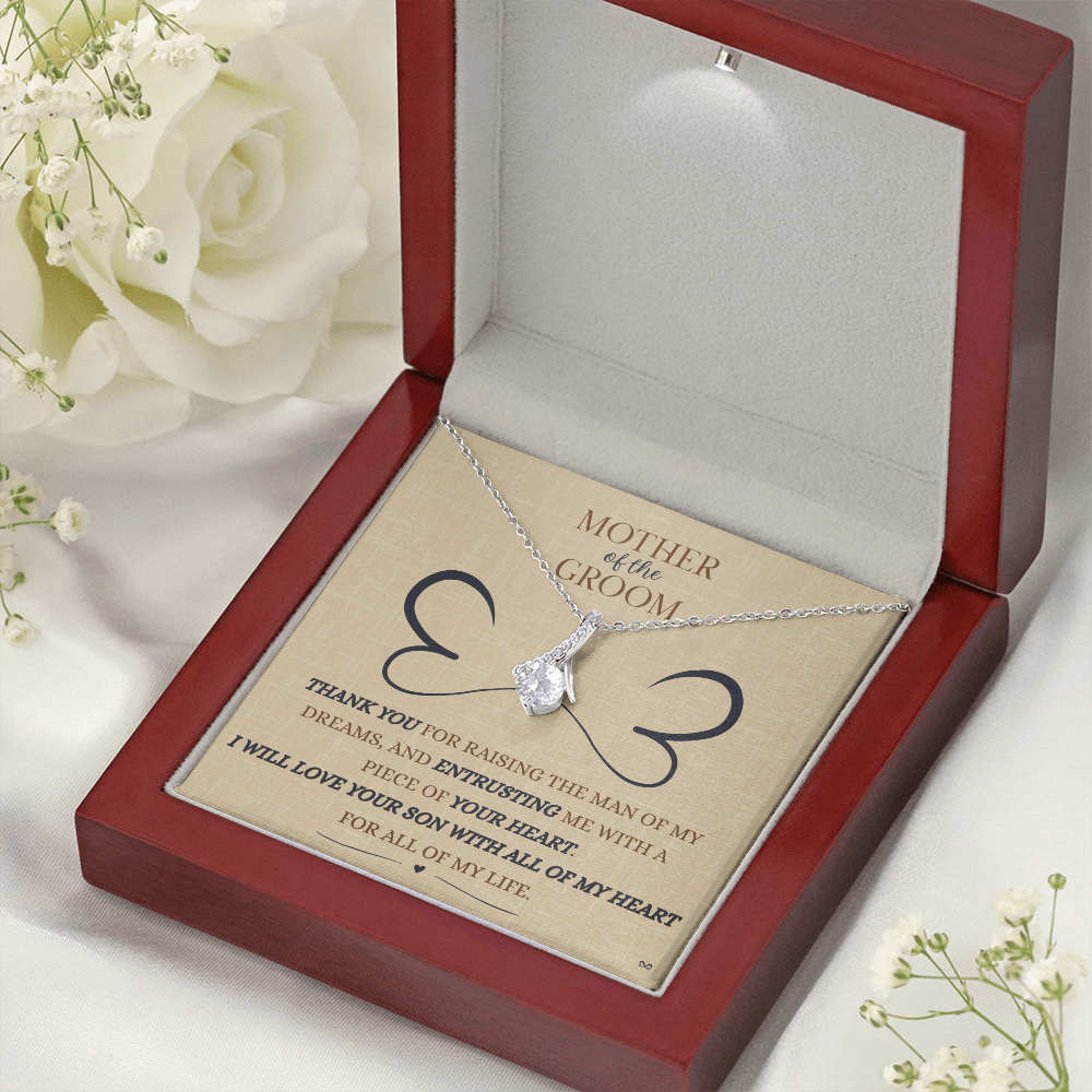 Mother of the Groom Necklace –Alluring Beauty Necklace - Double Heart - Linen