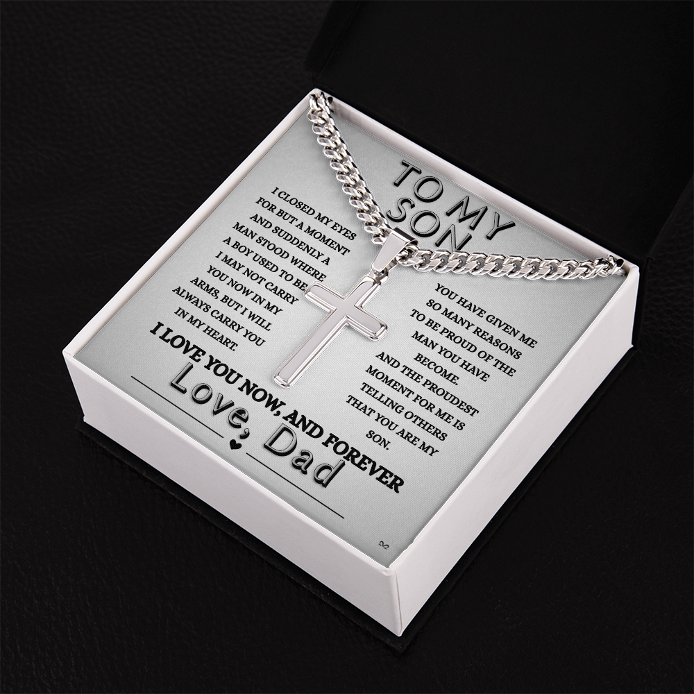 Honor, Faith, Legacy – Cross Necklace Gift for My Son - From Dad - Shadowed