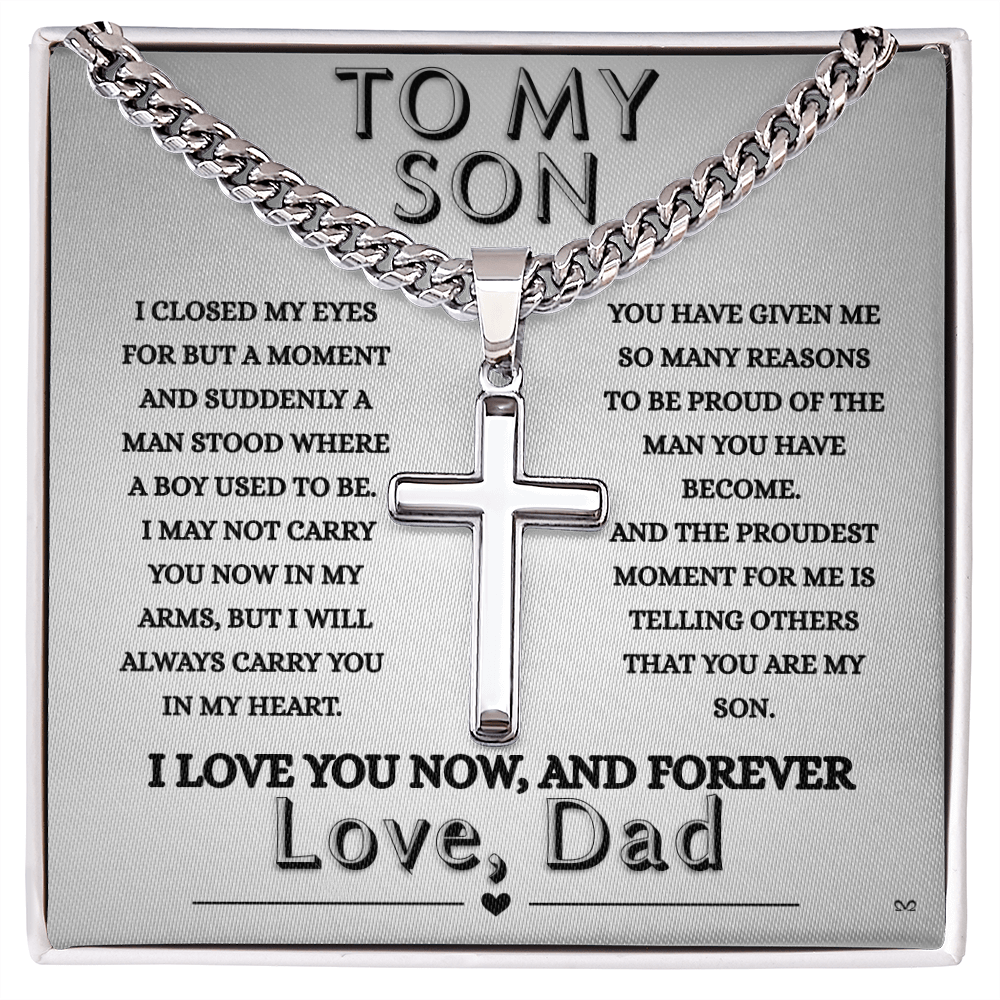 Honor, Faith, Legacy – Cross Necklace Gift for My Son - From Dad - Shadowed