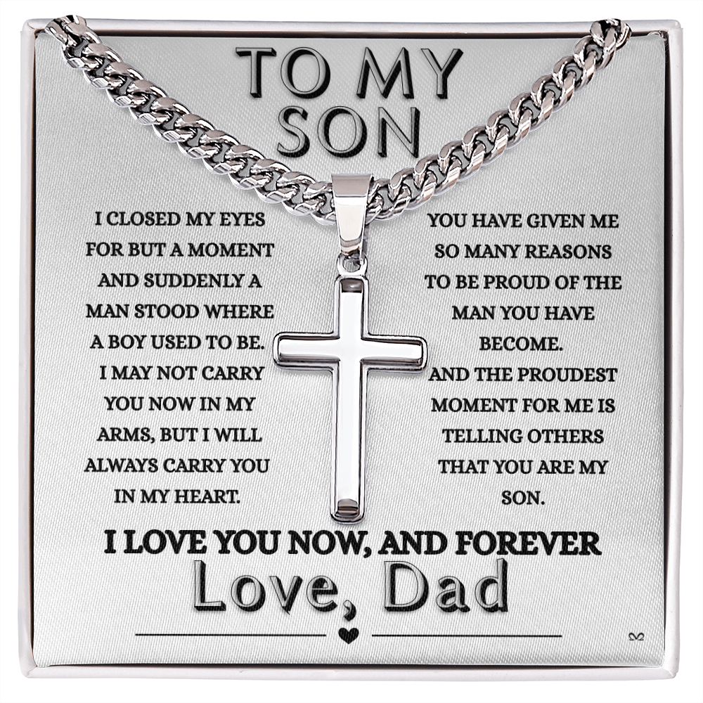 Honor, Faith, Legacy – Cross Necklace Gift for My Son - From Dad - White