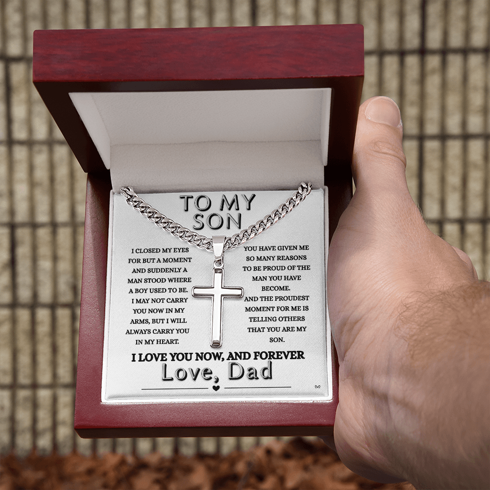 Honor, Faith, Legacy – Cross Necklace Gift for My Son - From Dad - White