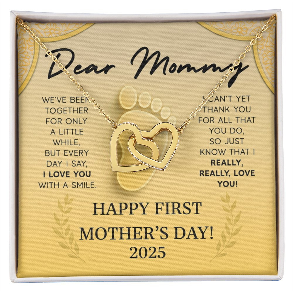 First Mothers Day - Child and Mother Entwined Hearts Necklace