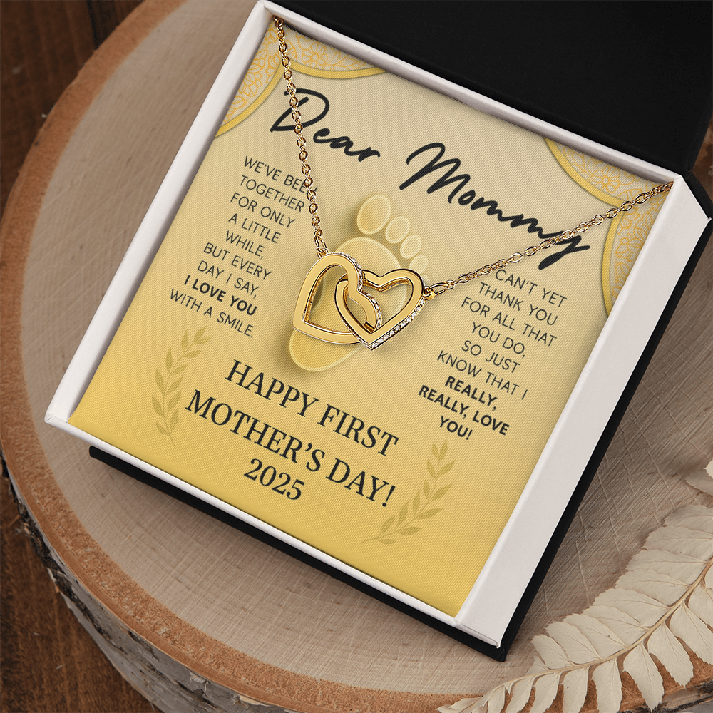 First Mothers Day - Child and Mother Entwined Hearts Necklace