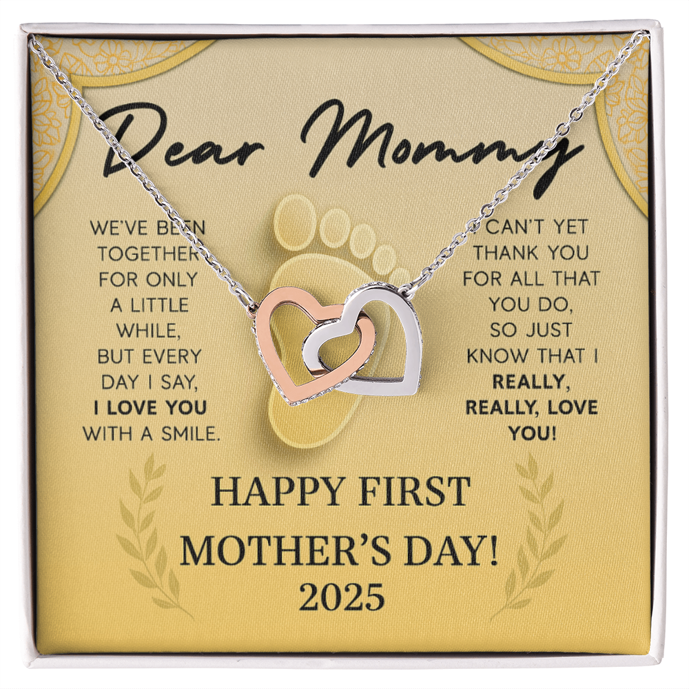 First Mothers Day - Child and Mother Entwined Hearts Necklace