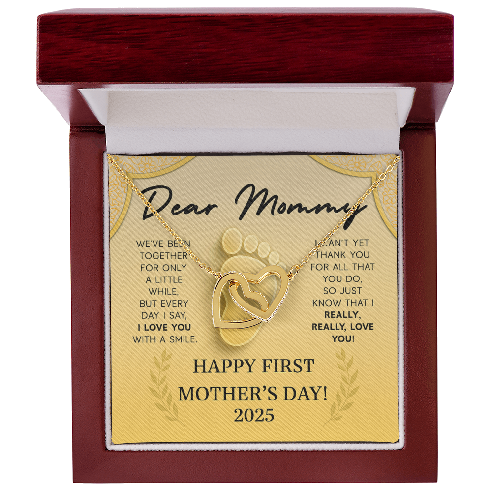 First Mothers Day - Child and Mother Entwined Hearts Necklace