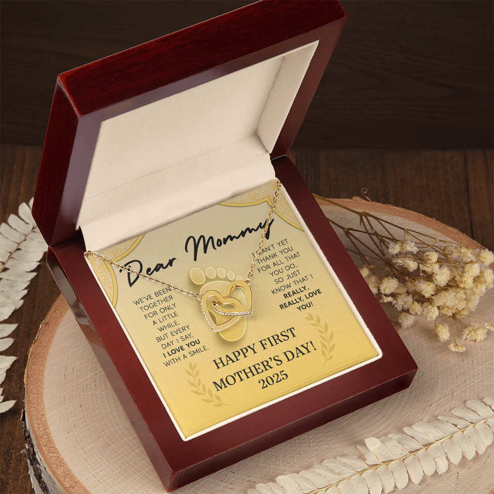 First Mothers Day - Child and Mother Entwined Hearts Necklace