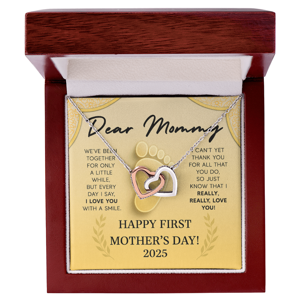 First Mothers Day - Child and Mother Entwined Hearts Necklace