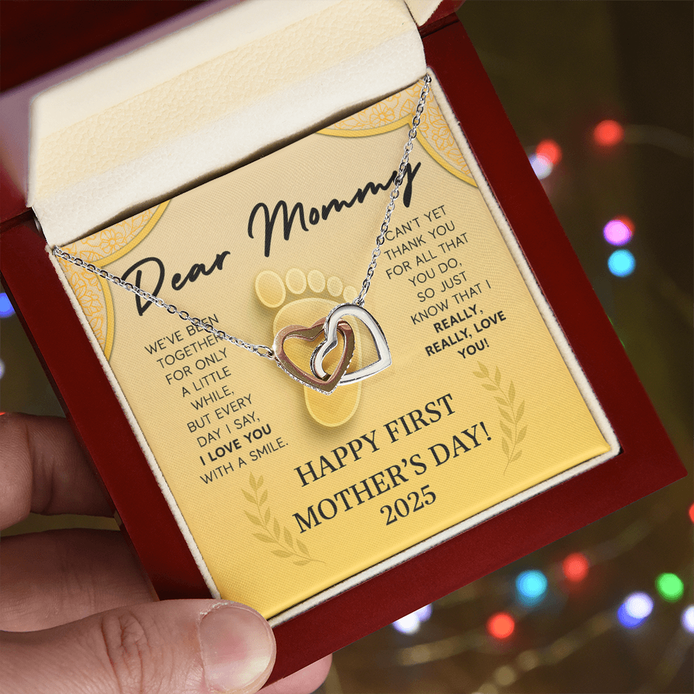 First Mothers Day - Child and Mother Entwined Hearts Necklace