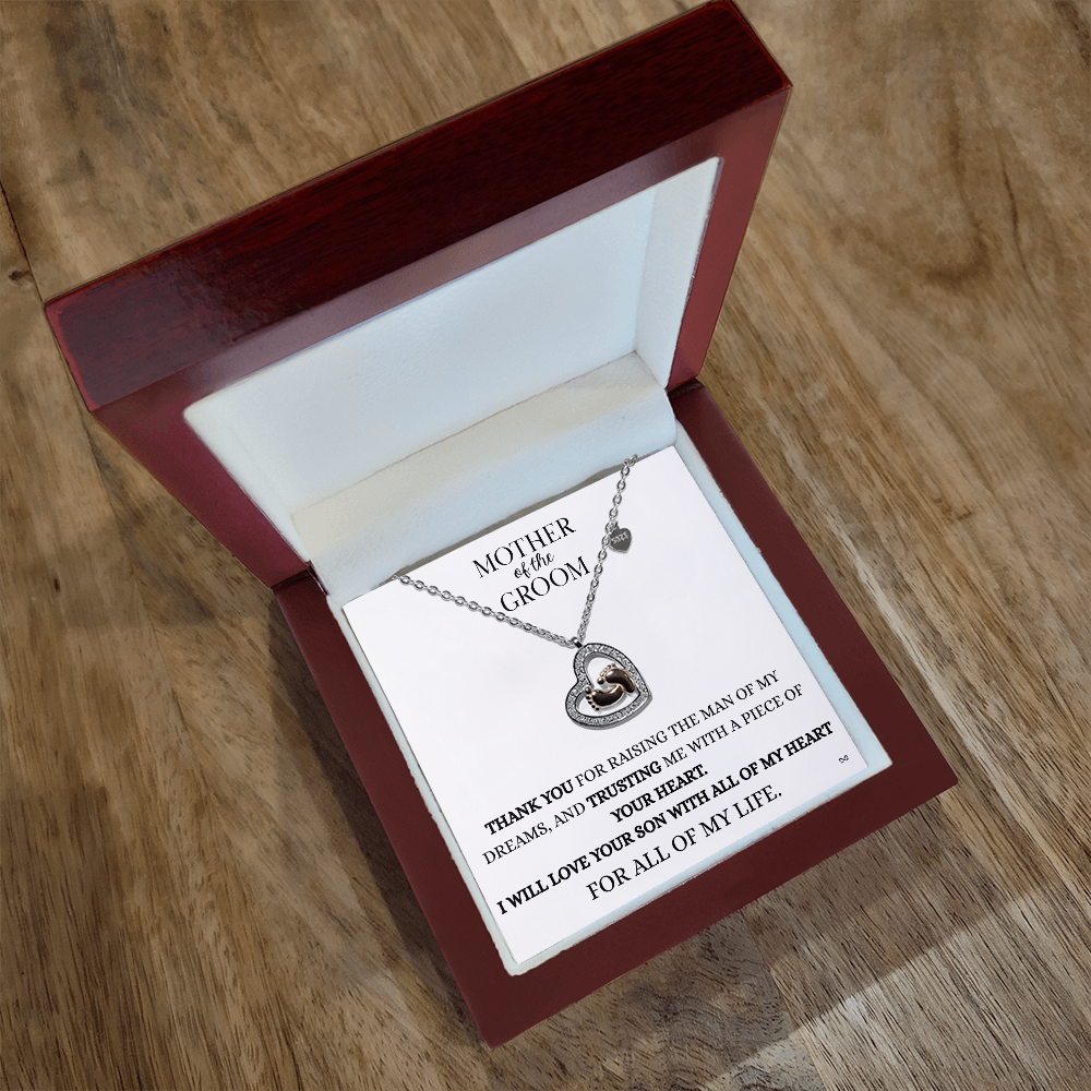 Mother of the Groom Necklace – Thank You Gift with Baby Feet Heart Pendant - White