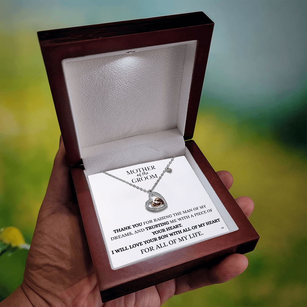 Mother of the Groom Necklace – Thank You Gift with Baby Feet Heart Pendant - White