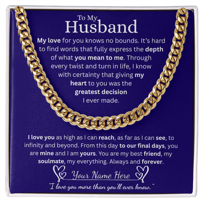 To My Husband - Cuban Link Chain  - Blue