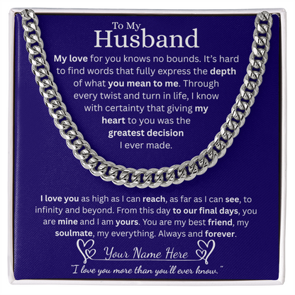 To My Husband - Cuban Link Chain  - Blue