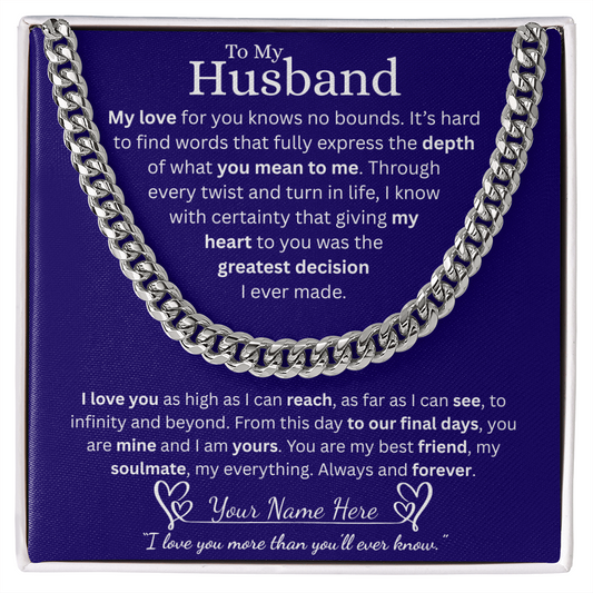 To My Husband - Cuban Link Chain  - Blue