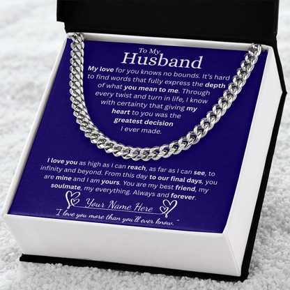 To My Husband - Cuban Link Chain  - Blue