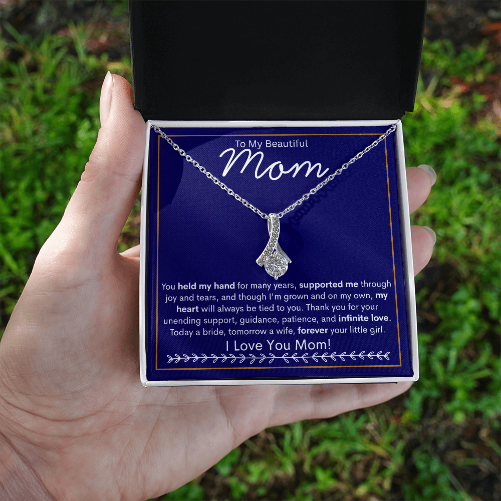 To My Beautiful Mom | Alluring Beauty Necklace | Gold Bolder Blue Background