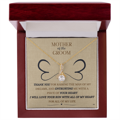 Mother of the Groom Necklace –Alluring Beauty Necklace - Double Heart - Linen