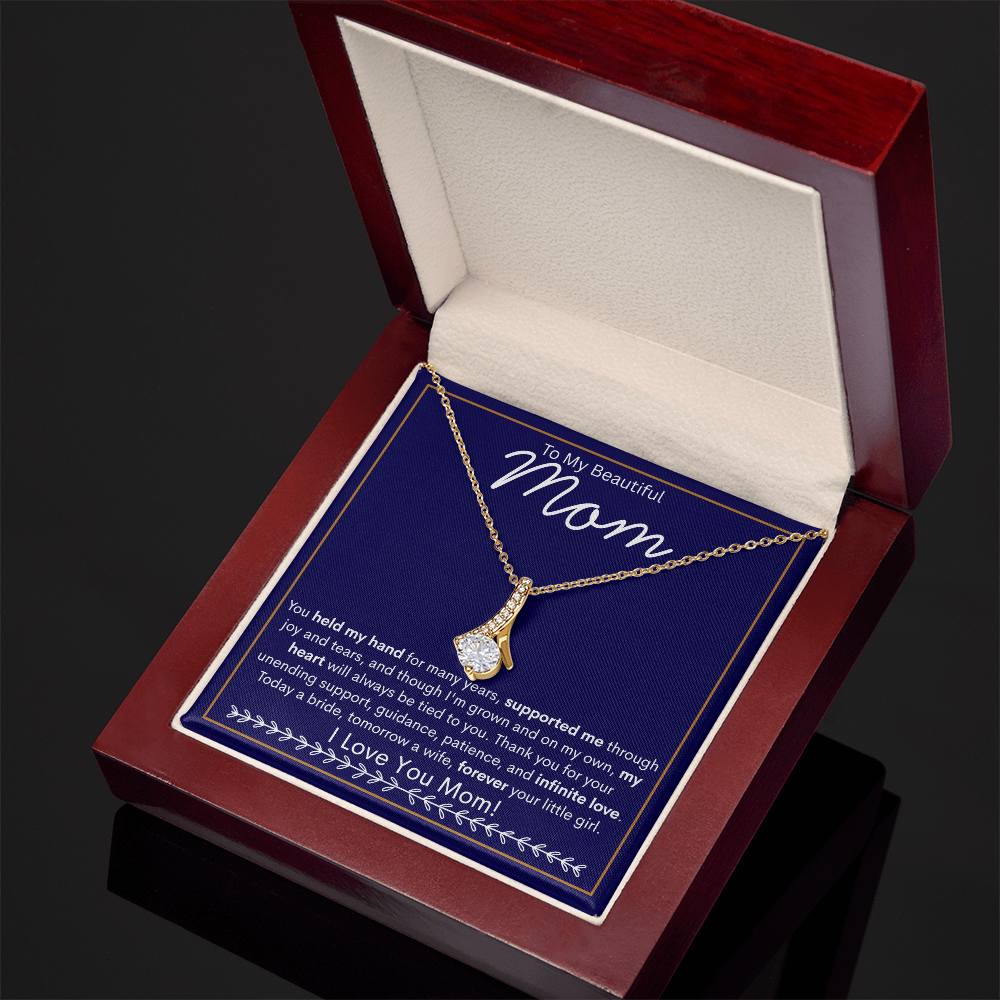 To My Beautiful Mom | Alluring Beauty Necklace | Gold Bolder Blue Background
