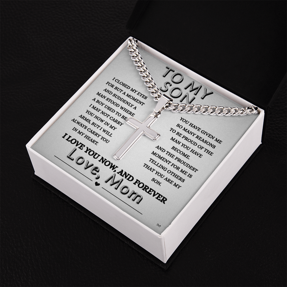 Honor, Faith, Legacy  – Cross Necklace Gift for My Son - From Mom - Shadowed