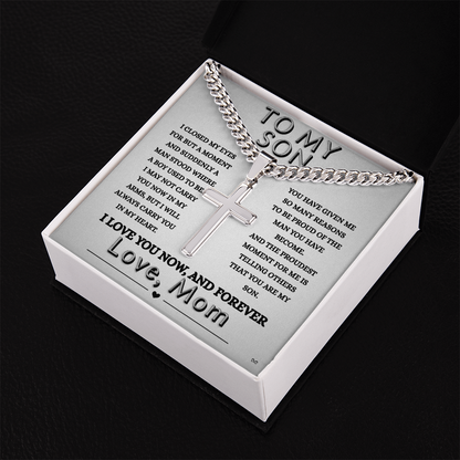 Honor, Faith, Legacy  – Cross Necklace Gift for My Son - From Mom - Shadowed