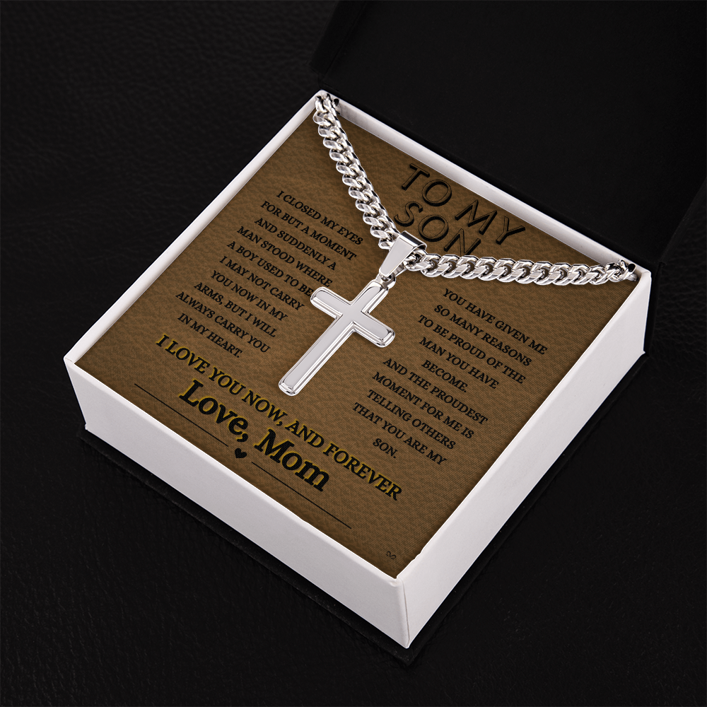 Honor, Faith, Legacy – Cross Necklace Gift for My Son - From Mom - Leather