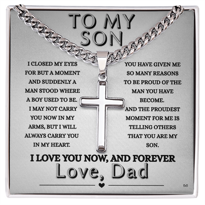 Honor, Faith, Legacy  – Cross Necklace Gift for My Son - From Dad - Shadowed