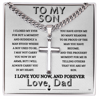 Honor, Faith, Legacy – Cross Necklace Gift for My Son - From Dad - White