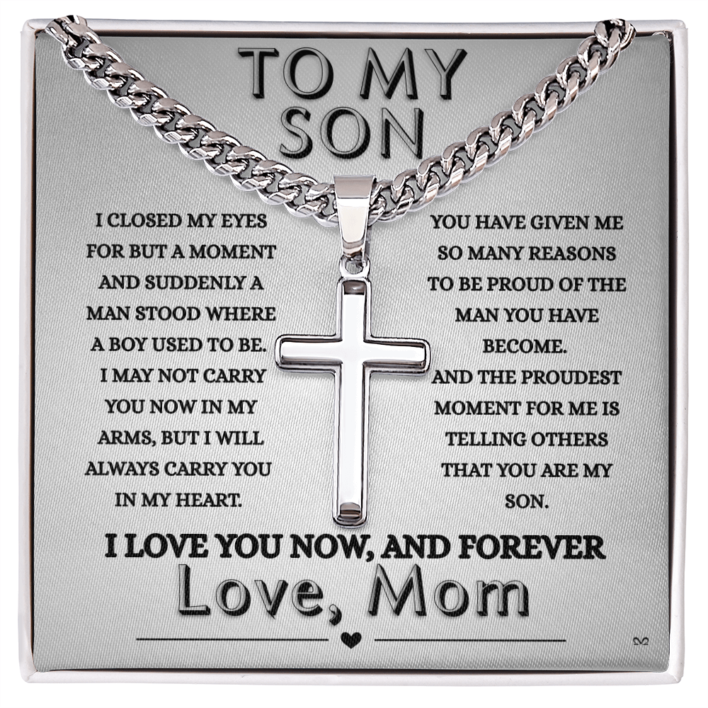 Honor, Faith, Legacy  – Cross Necklace Gift for My Son - From Mom - Shadowed