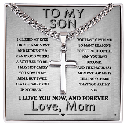 Honor, Faith, Legacy  – Cross Necklace Gift for My Son - From Mom - Shadowed