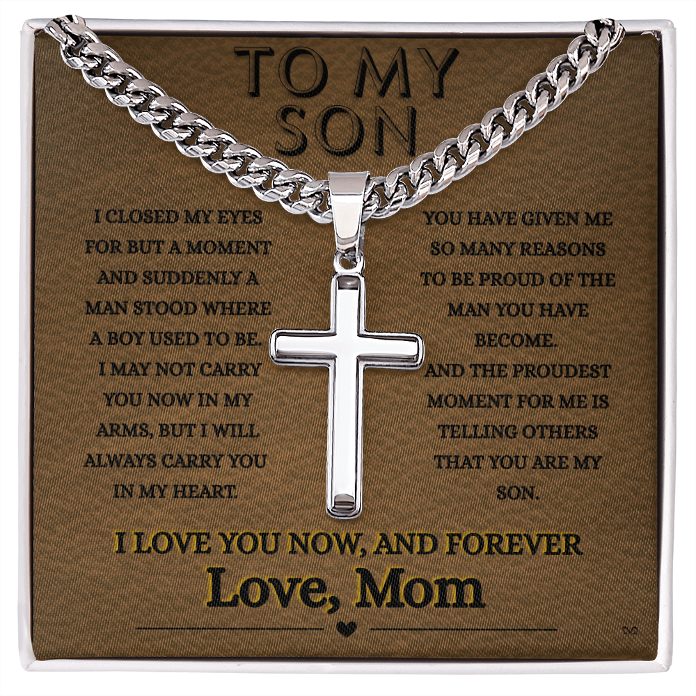 Honor, Faith, Legacy – Cross Necklace Gift for My Son - From Mom - Leather