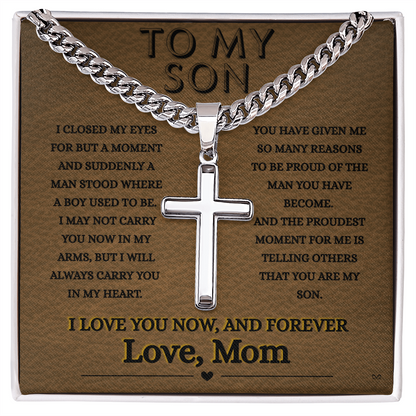 Honor, Faith, Legacy – Cross Necklace Gift for My Son - From Mom - Leather