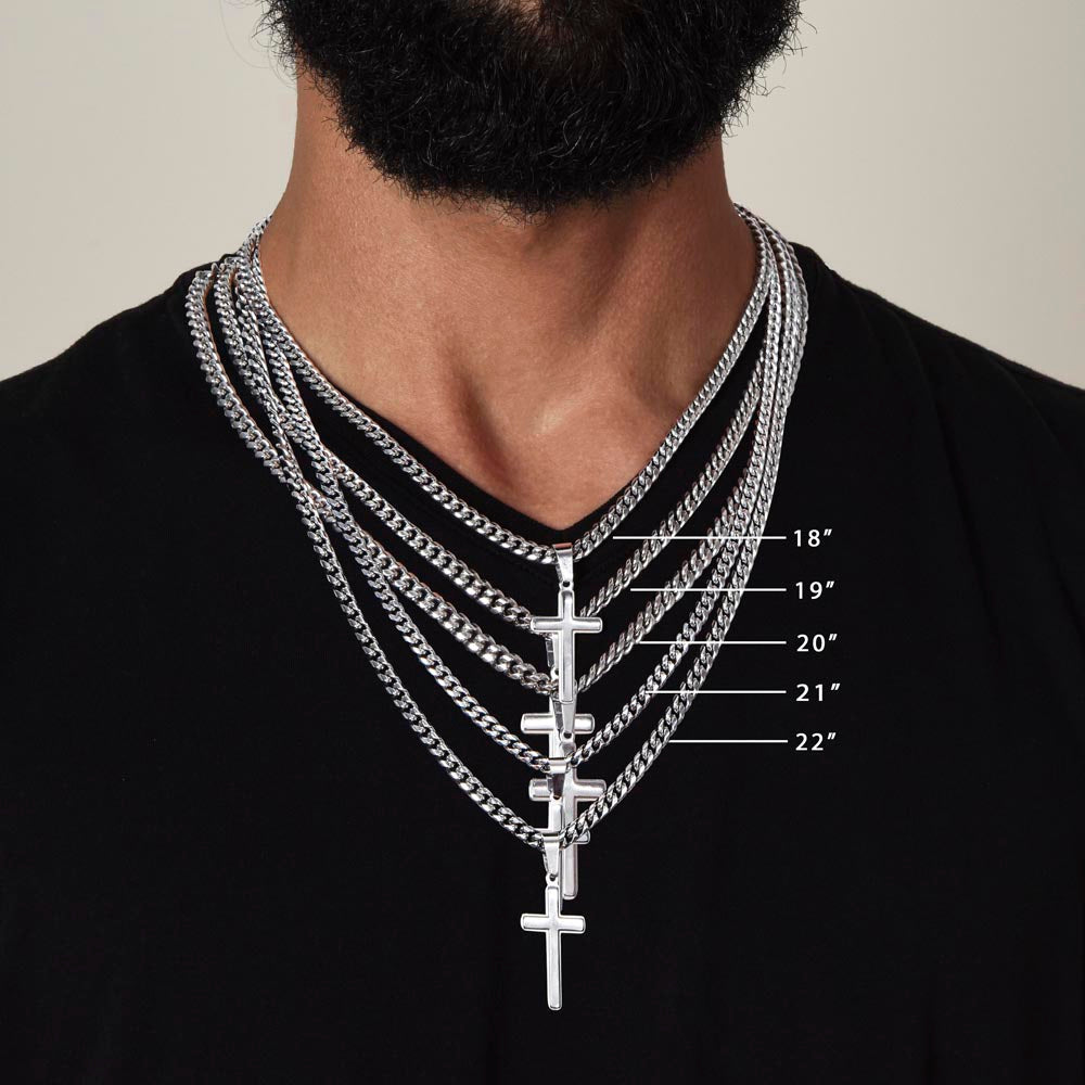 To My Husband - Cuban Link Chain with Engraved Artisan Cross - White