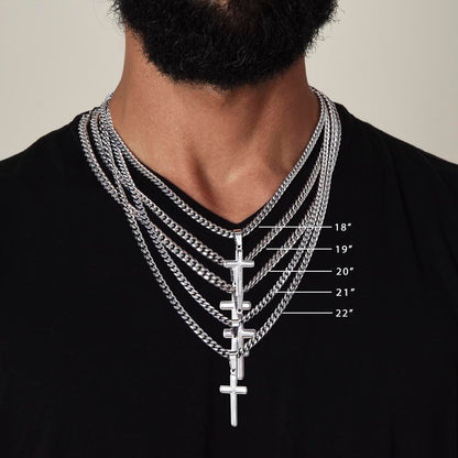 To My Husband - Cuban Link Chain with Engraved Artisan Cross - White