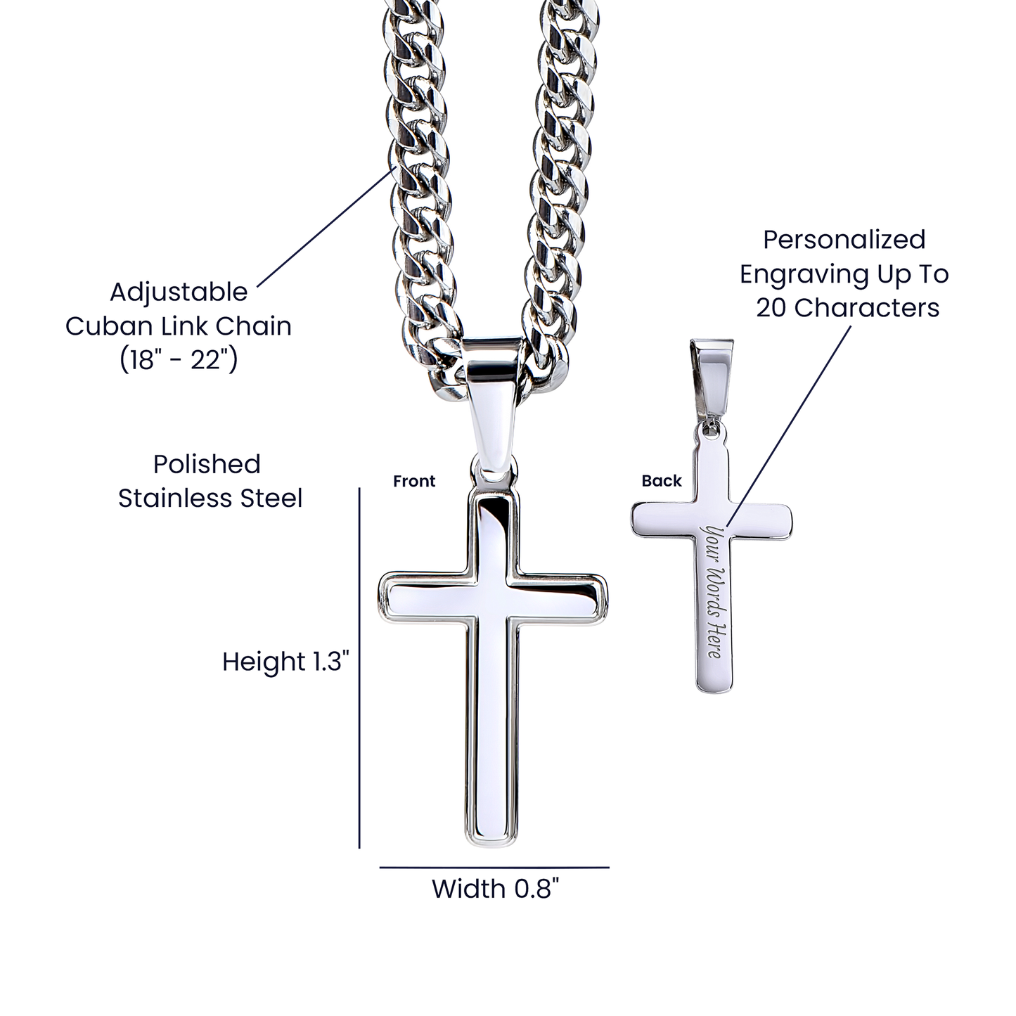 To My Husband - Cuban Link Chain with Engraved Artisan Cross - Blue