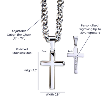To My Husband - Cuban Link Chain with Engraved Artisan Cross - Blue