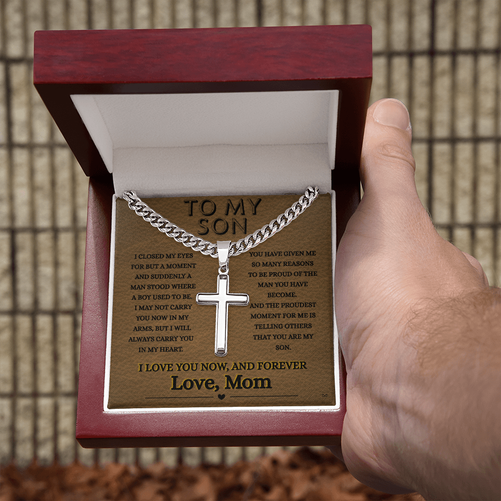 Honor, Faith, Legacy – Cross Necklace Gift for My Son - From Mom - Leather