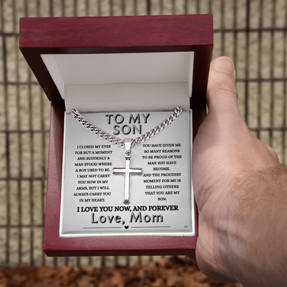 Honor, Faith, Legacy  – Cross Necklace Gift for My Son - From Mom - Shadowed