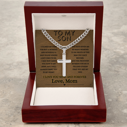 Honor, Faith, Legacy – Cross Necklace Gift for My Son - From Mom - Leather