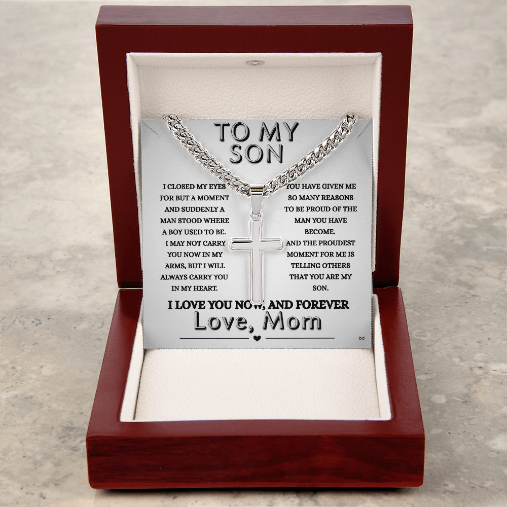 Honor, Faith, Legacy  – Cross Necklace Gift for My Son - From Mom - Shadowed