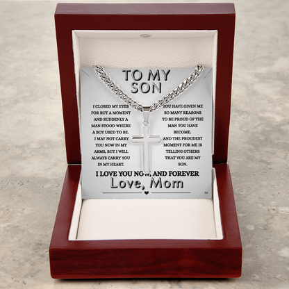 Honor, Faith, Legacy  – Cross Necklace Gift for My Son - From Mom - Shadowed
