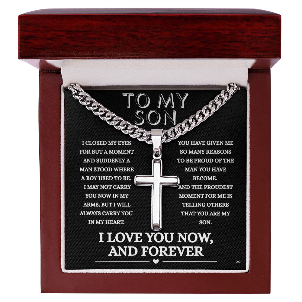 Honor, Faith, Legacy – Cross Necklace Gift for My Son - Forever- Black
