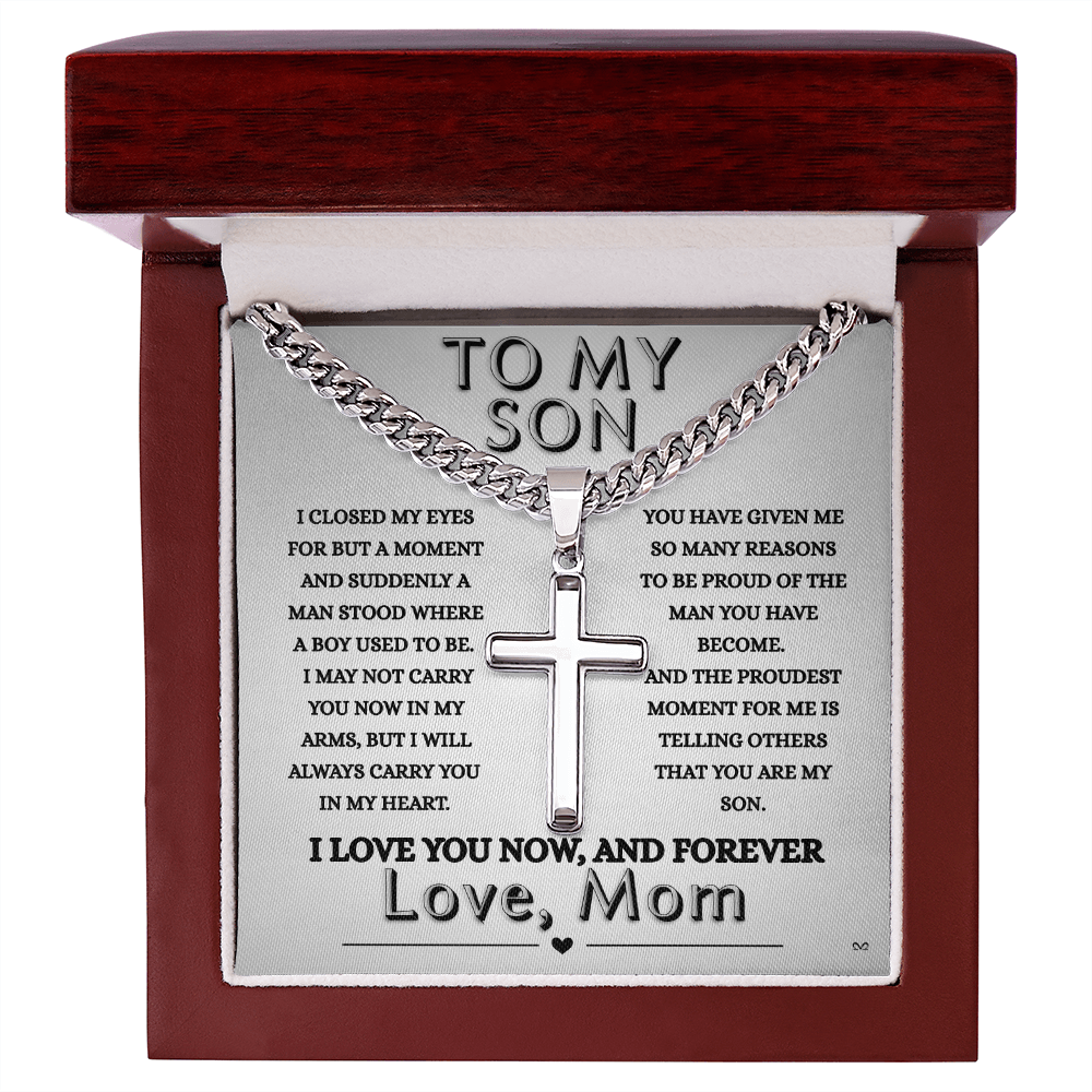 Honor, Faith, Legacy  – Cross Necklace Gift for My Son - From Mom - Shadowed