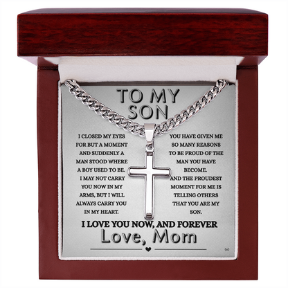 Honor, Faith, Legacy  – Cross Necklace Gift for My Son - From Mom - Shadowed