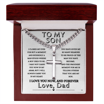 Honor, Faith, Legacy – Cross Necklace Gift for My Son - From Dad - White