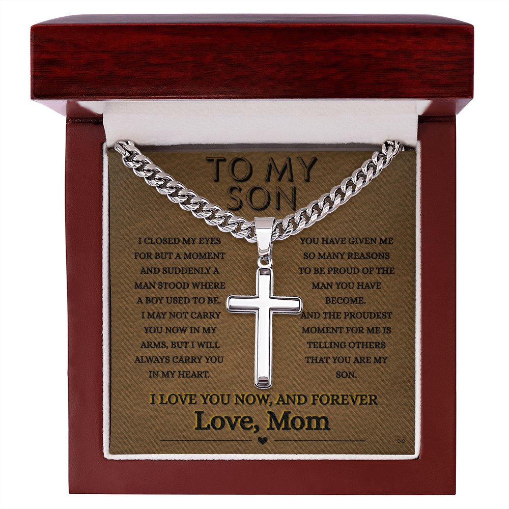 Honor, Faith, Legacy – Cross Necklace Gift for My Son - From Mom - Leather