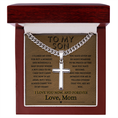 Honor, Faith, Legacy – Cross Necklace Gift for My Son - From Mom - Leather