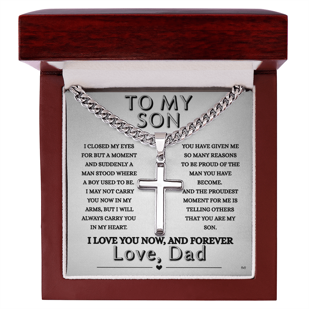 Honor, Faith, Legacy  – Cross Necklace Gift for My Son - From Dad - Shadowed