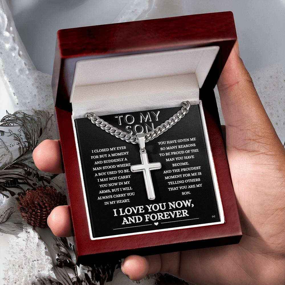 Honor, Faith, Legacy – Cross Necklace Gift for My Son - Forever- Black