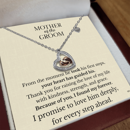Mother of the Groom Necklace – Thank You Gift with Baby Feet Heart Pendant - Light Linen